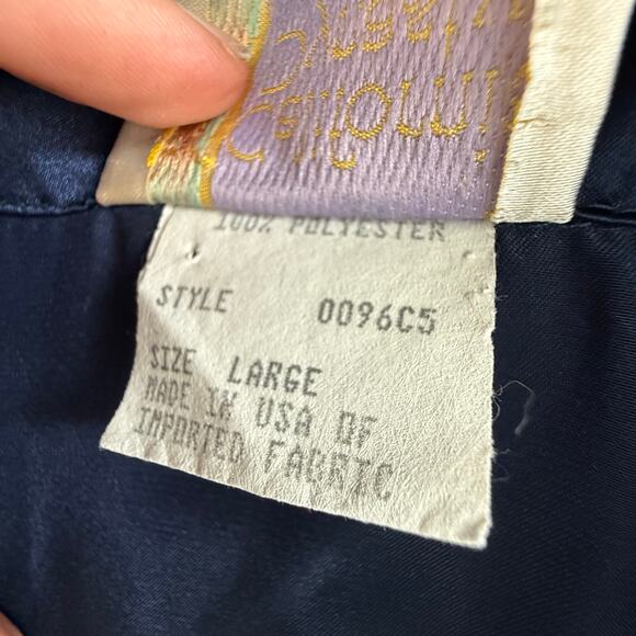 Vintage California Dynasty Blouse Sleeveless Silky Top Navy Button Front Vest L - Picture 3 of 5